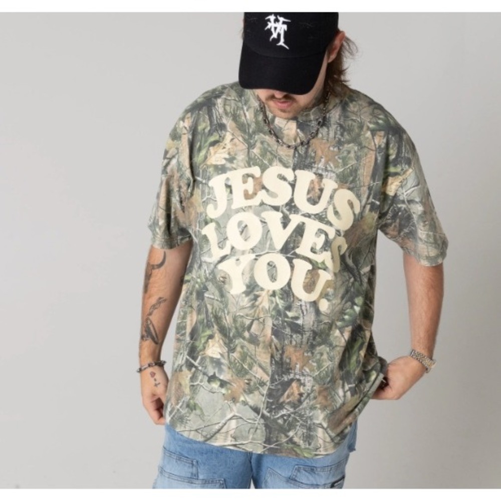 New LMTD Camo Camouflage HEAVY-WEIGHT T-SHIRT Jesus Loves You MEN'S UNISEX 2X